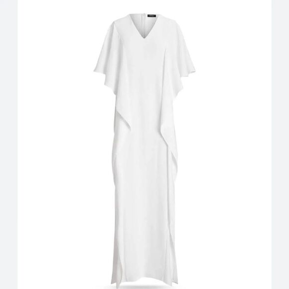 Lauren Ralph Lauren Georgette Caftan Gown, Maxi Dress in White, NWT, Size 4 - Picture 4 of 9